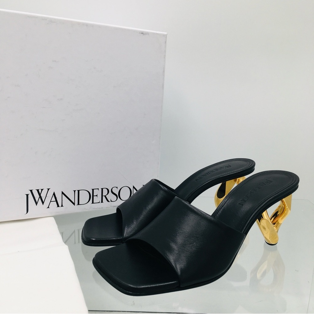JW Anderson Chain Heel Sandal Black Leather/ Heel Gold Women’s Size US 6.5 M